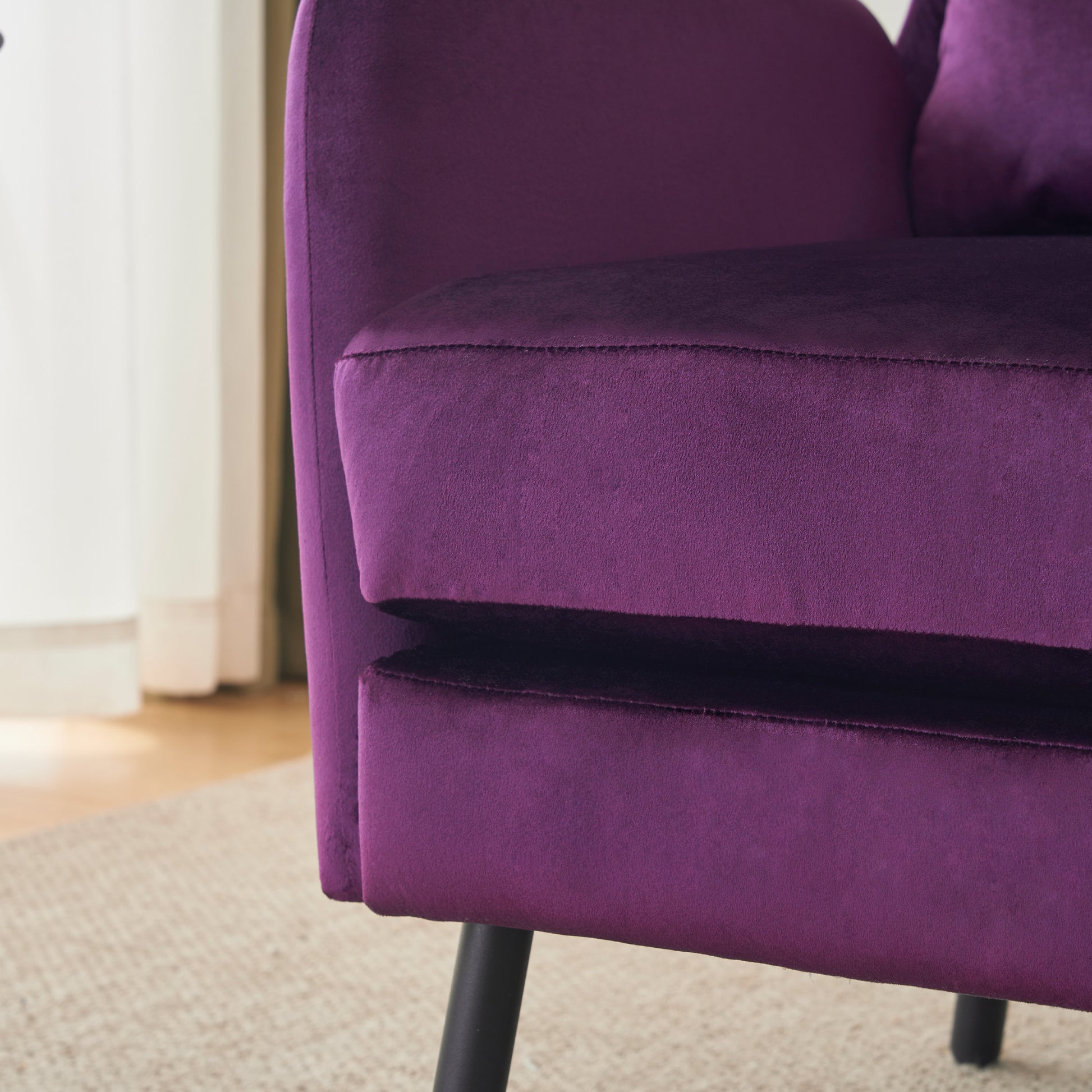 Wing Back Velvet Accent Chair, Modern Living Room Armchair Comfy Upholstered Single Sofa Chair For Bedroom Dorms Reading Reception Room With Metal Legs & Pillow, Purple Purple Velvet