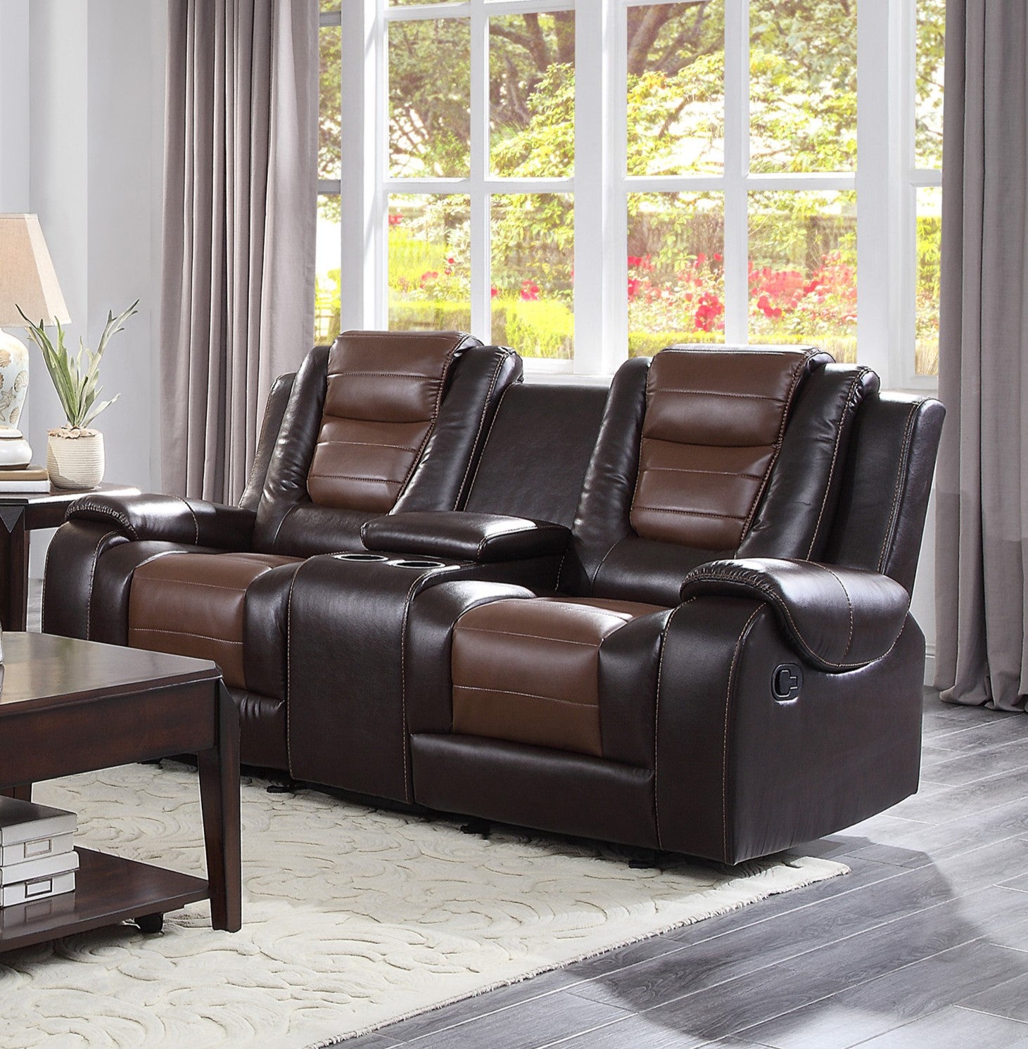 Modern Luxury Living Room Sofa Set 2Pc Reclining Sofa Loveseat Formal Furniture Premium Faux Leather Upholstery Comfortable Two Tone Brown Finish Dark Brown,Light Brown Faux Leather Wood Primary Living Space Luxury,Modern Plywood,Solid Wood 5 Seat