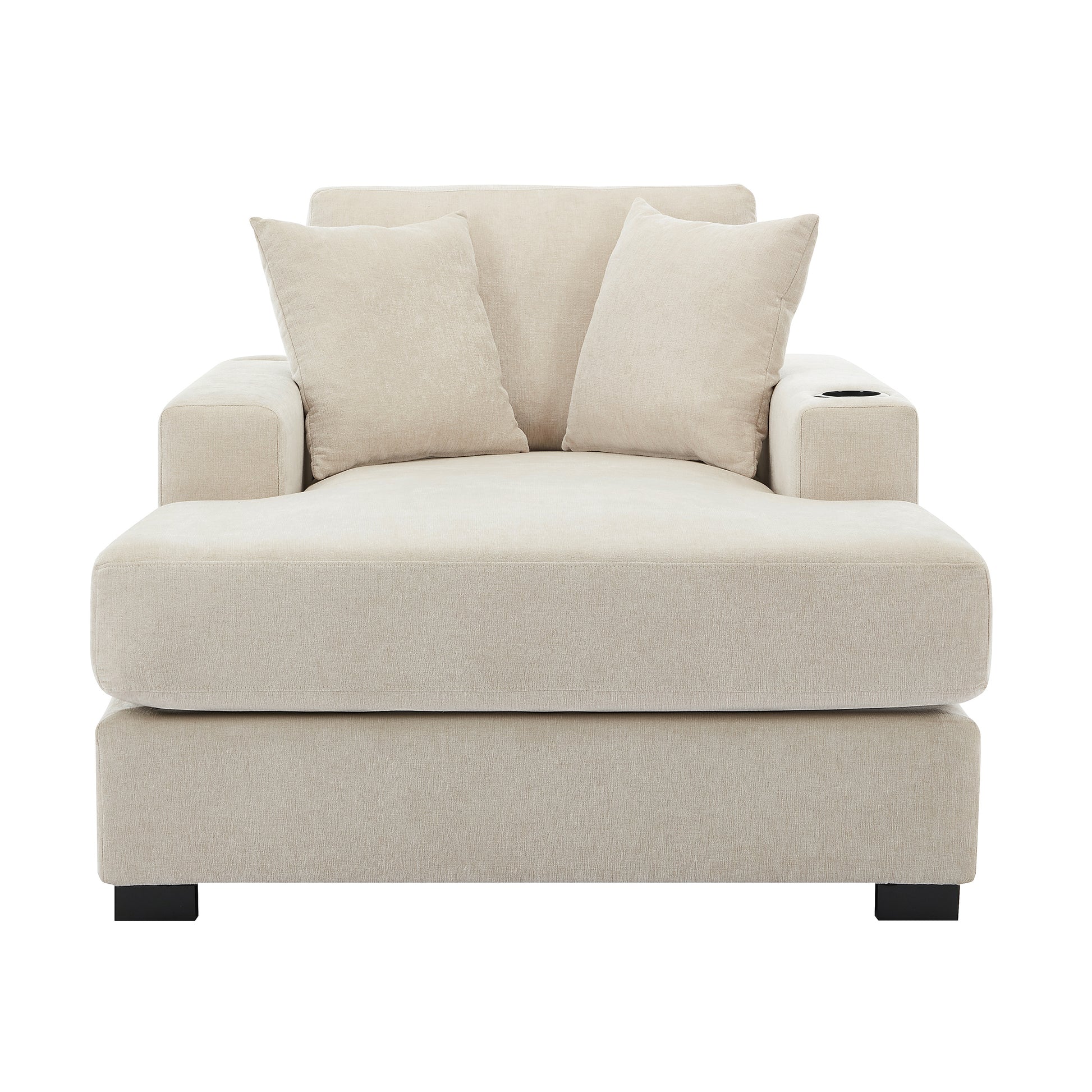 43.5" Oversized Chaise Lounger Modern Style Sofa Couch ,With Pillows, Charge Station & Cup Holders, Chenille Fabric, Cream Cream Chenille