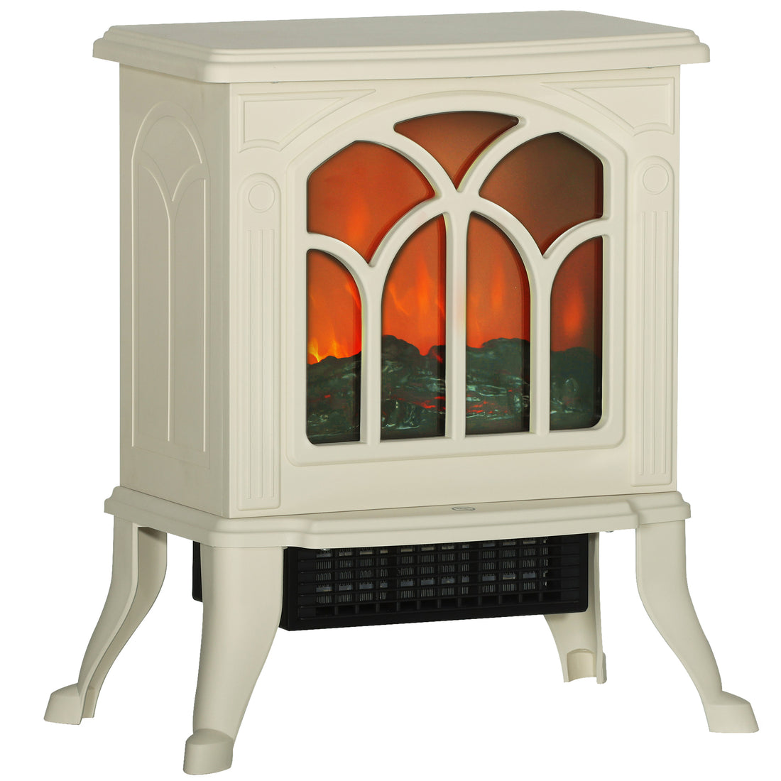 Homcom 17" Freestanding Electric Fireplace Stove, Fire Place Heater With Realistic Logs And Flame Effect And Overheat Protection, 750W 1500W, Beige Beige Plastic