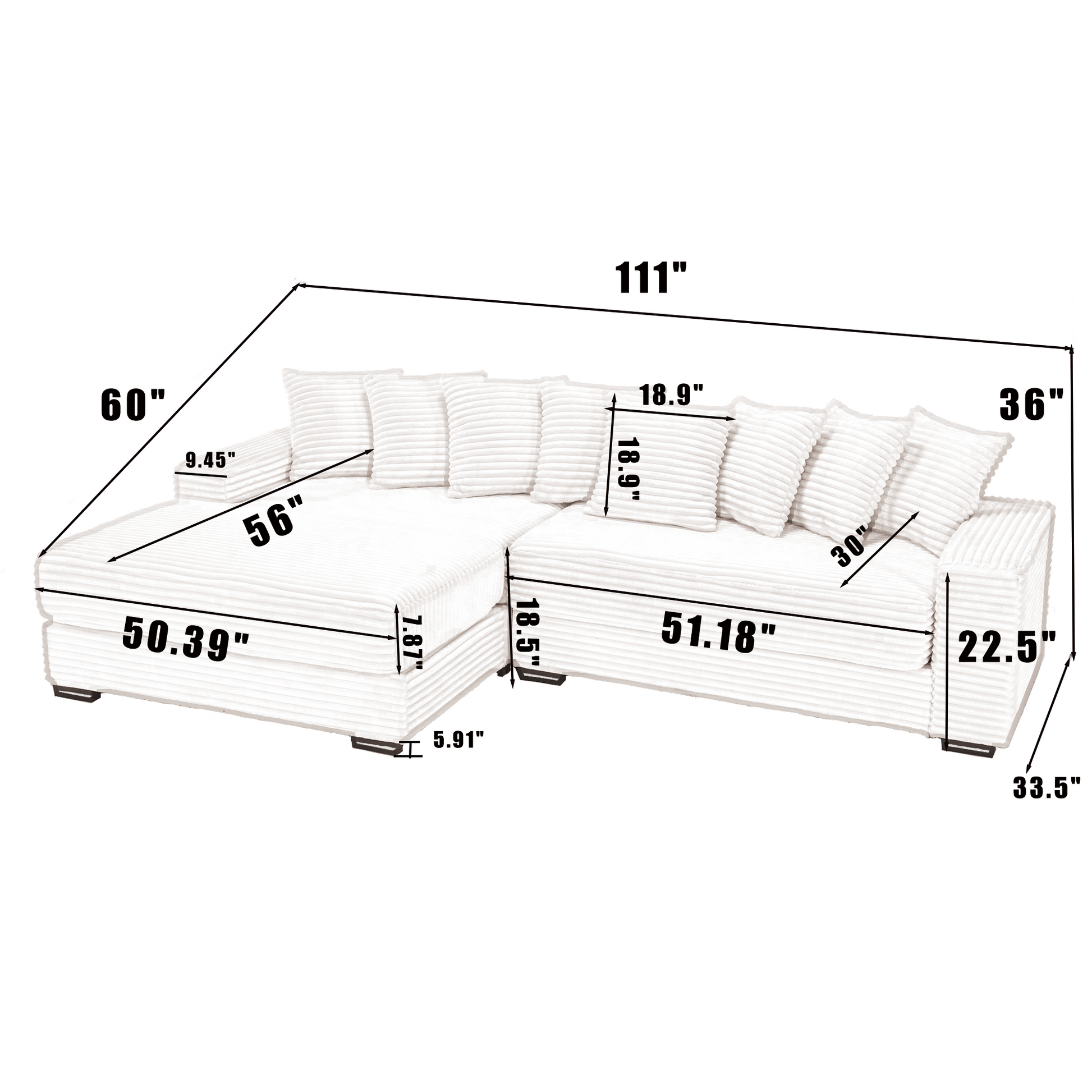 Arrived Oversized Two Piece Couches, L Shaped Sofa, Corduroy, Left Chaise Daybed,With Armrests,Eight Throw Pillows,Corner Sofa,Easy To Assemble, Green Green Polyester Wood Primary Living Space Medium Soft Pillow Back Modern Square Arms Wood 3 Seat