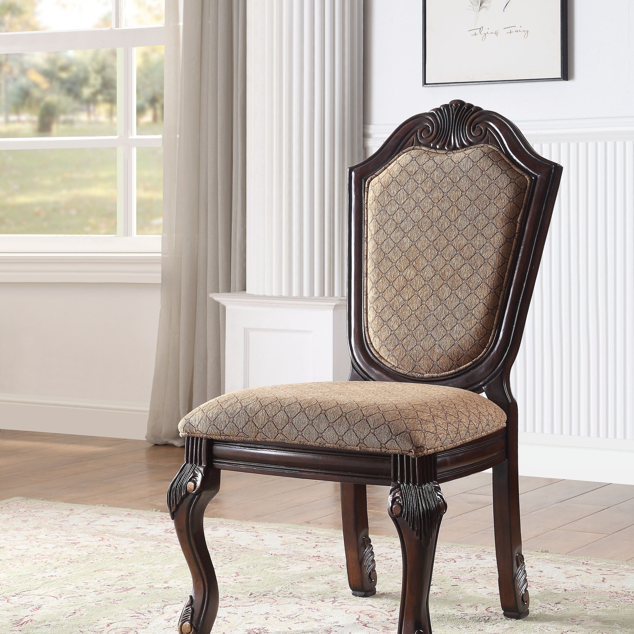 Chateau De Ville Side Chair Set 2 , Fabric & Espresso 64077A Espresso Upholstered