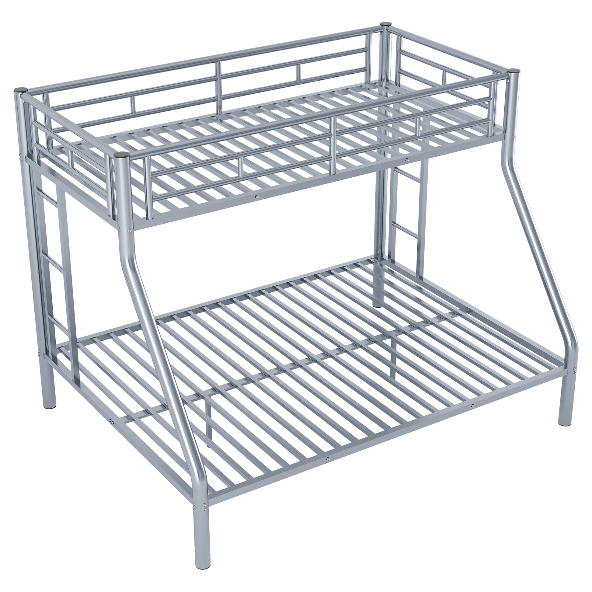 Twin Xl Over Queen Metal Bunk Bed With Ladder And Guardrails, Silver Box Spring Not Required Twin Xl Silver Metal Metal