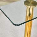 Table And Chair Set.Modern Rectangular Glass Dining Table With Tempered Glass Countertop And Golden Metal Legs, Paired With Multiple Transparent High Quality Pet Dining Chairs With Golden Legs. Gold Seats 6 Tempered Glass