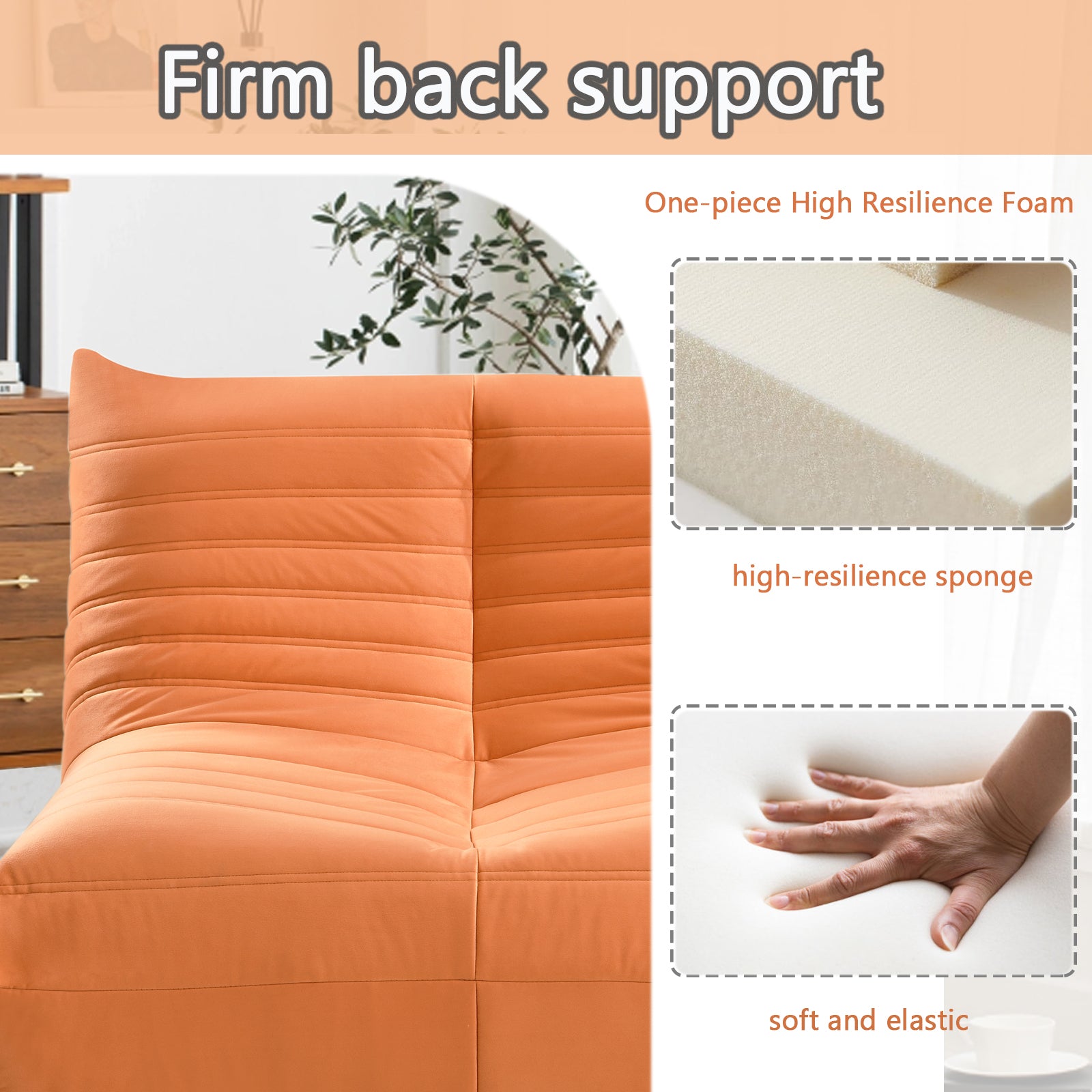 Fireside Chair, Large Bean Bag Chair For Adults, Lazy Floor Sofa For Home, Playing Bean Bag Chair, One Piece High Resillence Sponge, Flannelette Fabric, Orange Orange Soft Foam Flannelette,Foam