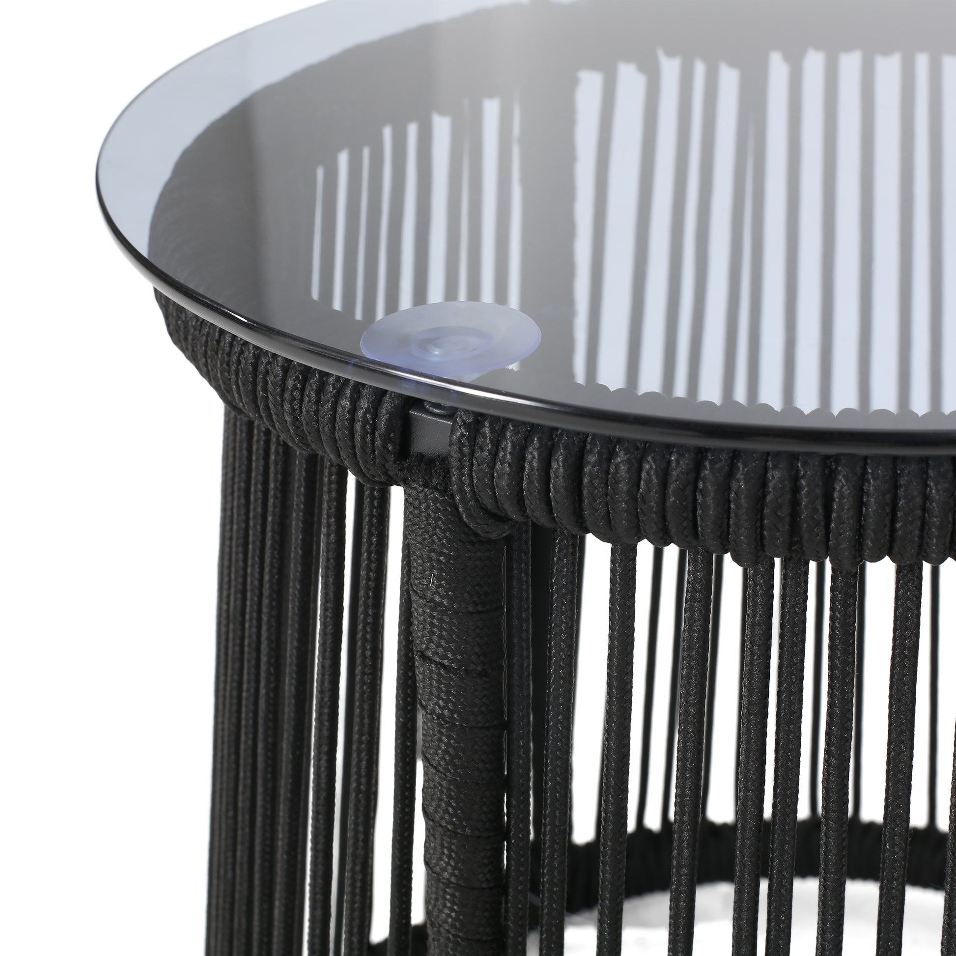Moonstone Side Table Black Woven Rope