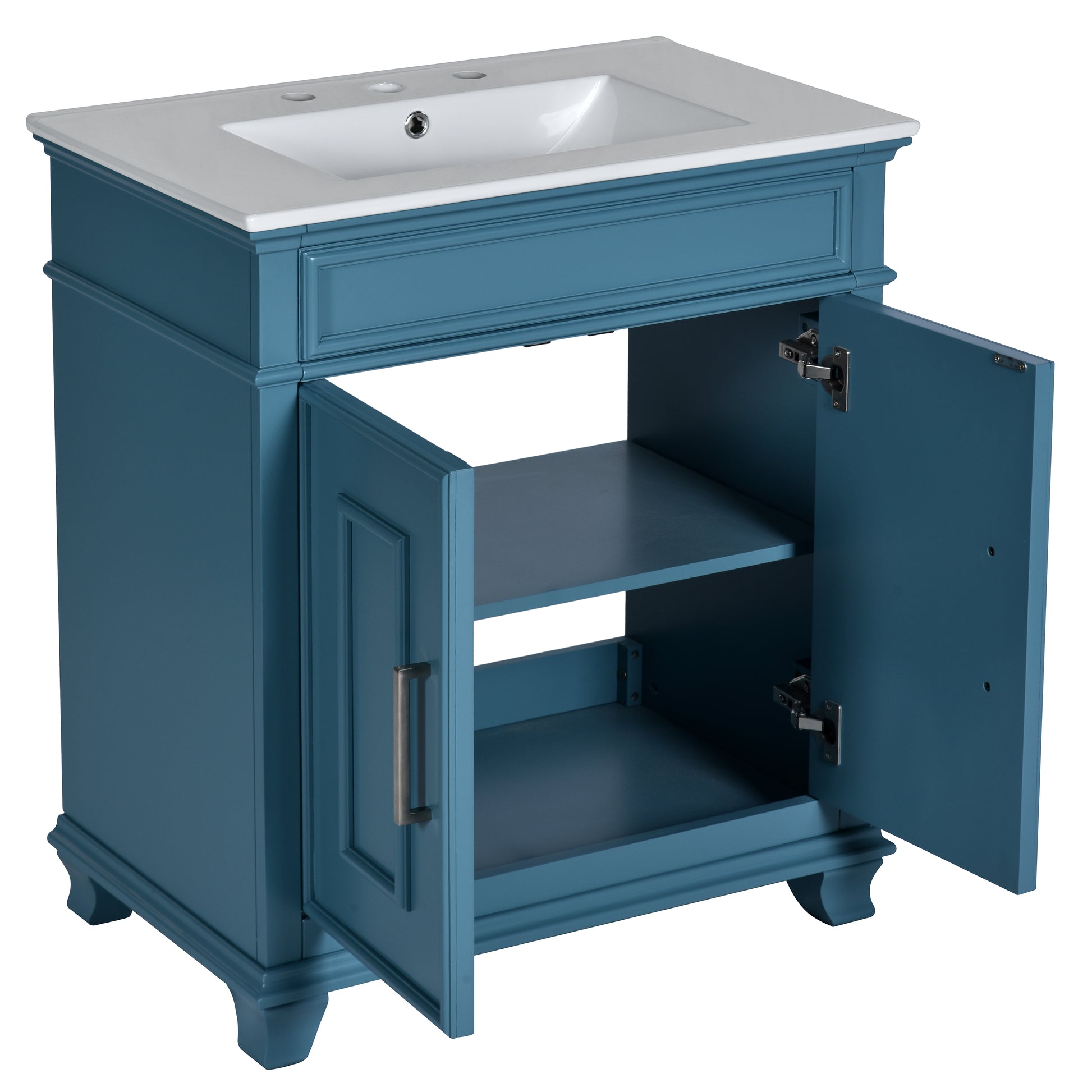 30 Inch Bathroom Vanity With Resin Sink, Freestanding Bathroom Vanity Set With Storage Shelf, Storage Cabinet For Bathroom, Solid Wood Frame Bathroom Cabinet, Blue Blue Bathroom Modern Solid Wood Mdf Resin