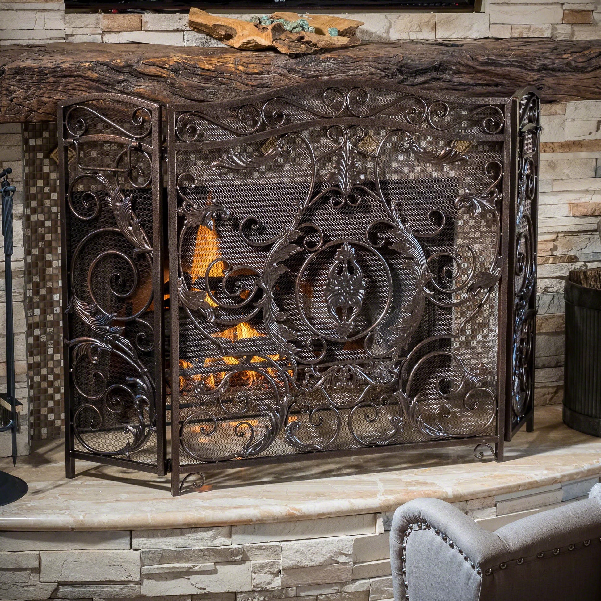 Waterbury Fireplace Screen Black Primary Living Space American Traditional Iron
