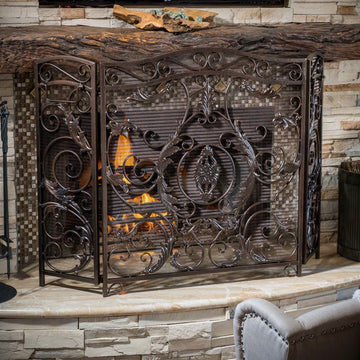 Waterbury Fireplace Screen Black Primary Living Space American Traditional Iron