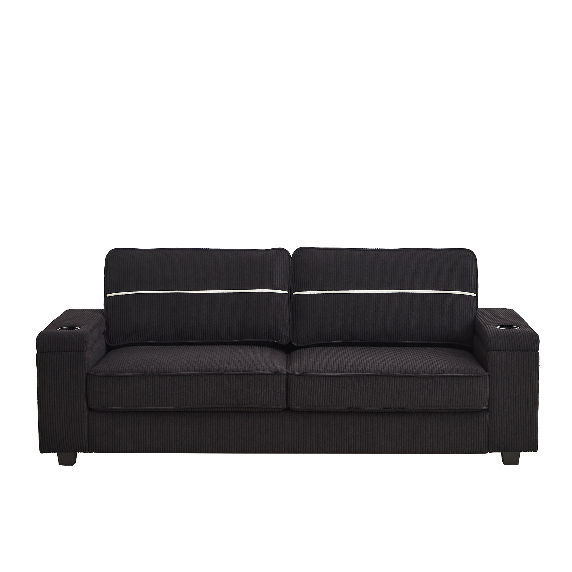 86.5 Inch Sofa Couch Deep Seat Sofa With Two Storage Spaces, T Pyce Charging Portsusb Charging Ports & 2 Cup ,Corduroy 3 Seater Couch, Modern Sofas For Living Room Black Foam Corduroy 3 Seat