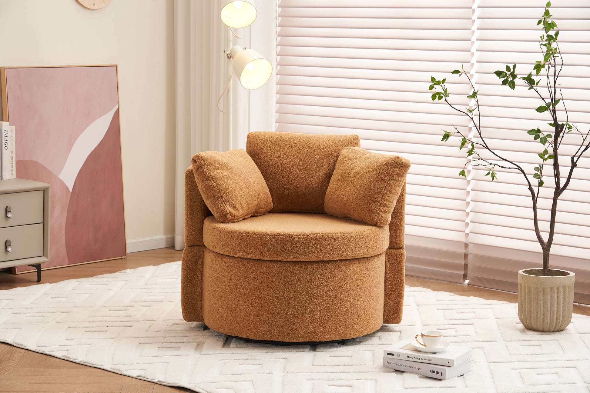 029 Teddy Fabric Swivel And Storage Chair With Back Cushion For Living Room,Khaki Khaki Primary Living Space Modern Foam Teddy