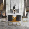 Table And Chair Set, The Table Is Equipped With A Marble Patterned Mdf Tabletop And Gold Table Legs.Dining Chairs,Gold Legged Upholstered Chairs Made Of Artificial Leather. Grey Gold Seats 6 Mdf