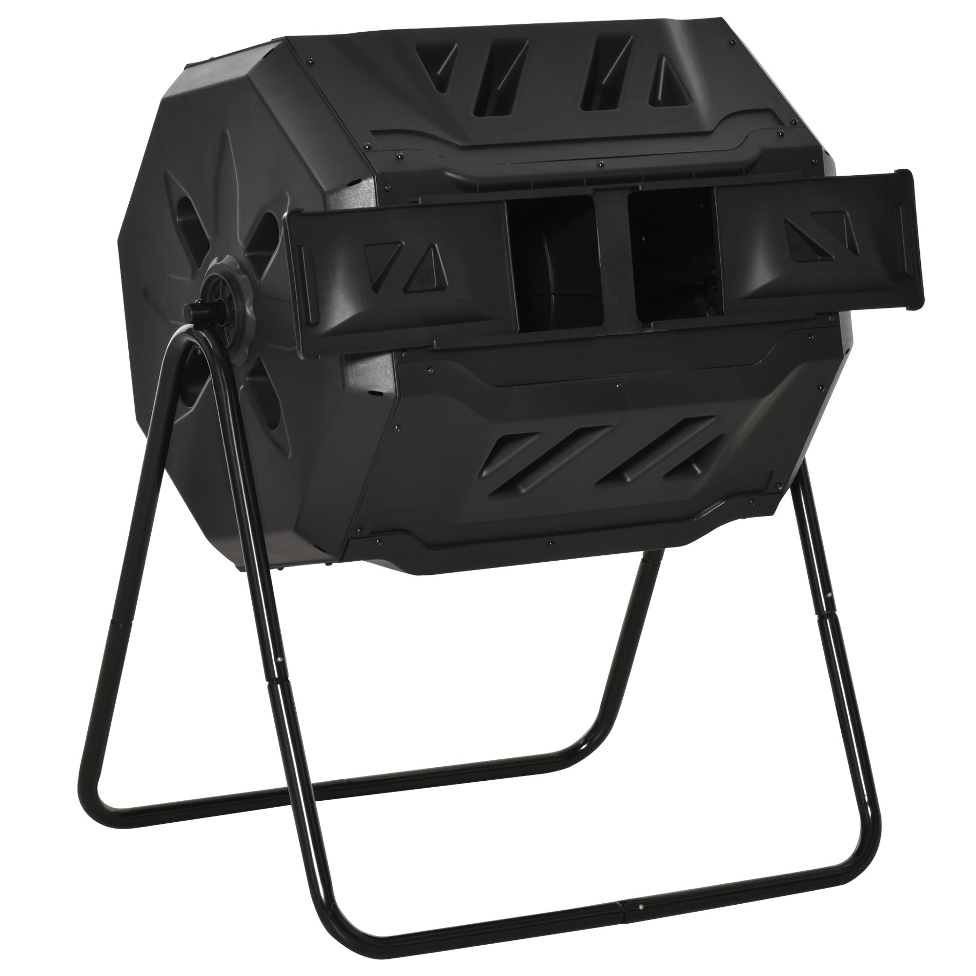 Outsunny Tumbling Compost Bin Outdoor 360 Dual Rotating Composter 43 Gallon, Black Black Plastic
