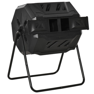 Outsunny Tumbling Compost Bin Outdoor 360 Dual Rotating Composter 43 Gallon, Black Black Plastic