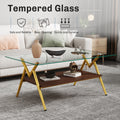 Rectangle Coffee Table With Tempered Glass Top And Golden Metal Legs, Modern Table For Living Roomtransparent Glass Transparent Tempered Glass