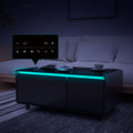 Modern Smart Coffee Table With Built In Fridge, Bluetooth Speaker, Wireless Charging, Touch Control Panel, Usb Interface, Outlet Protection, Atmosphere Light, Black Black Built In Outlets Or Usb Primary Living Space Luxury,Modern Freestanding Rectangular