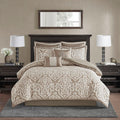 8 Piece Jacquard Comforter Set Tan Ivory King King Tan Ivory Polyester