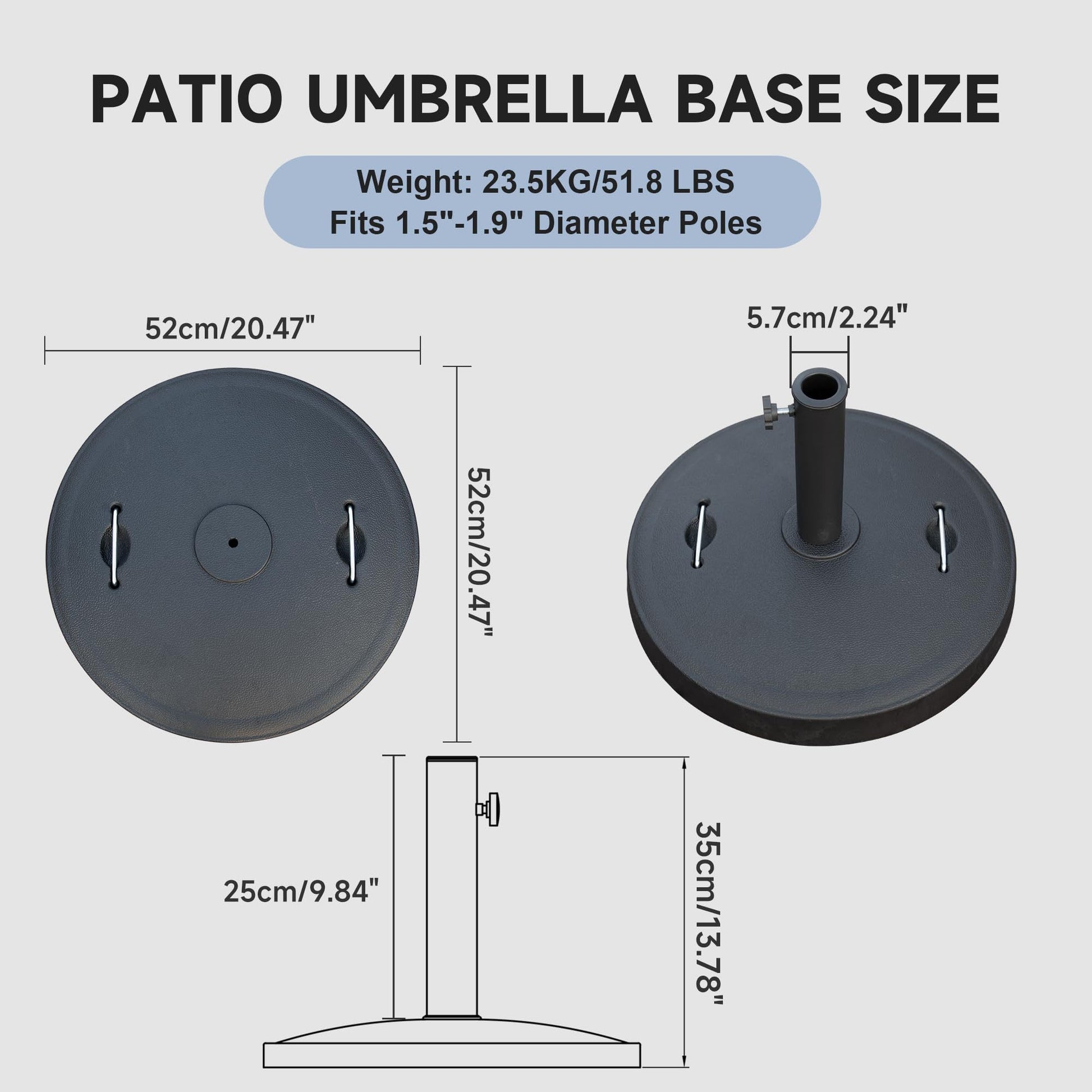 Patio Umbrella Base, Umbrella Stand Base With Adjustable Knob And 2 Durable Handles, Patio Table Umbrella Base For Outdoor 1.5'' 1.9'' Market Umbrella Heavy Duty Umbrella Holder, Black Black Resin