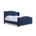 Marcella Upholstered Shelter Headboard Bed Set, King, Dark Sapphire Blue Woven Box Spring Required King Blue Wood Foam Polyester Fabric