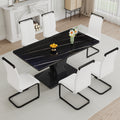 Table And Chair Set, Modern Dining Table, Black Tabletop And Black Mdf Leg Table, Soft And Comfortable Dining Chair, Perfect For Dinner, Meetings, Home And Office Decor White Black Mdf