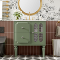 Retro Style 30'' Bathroom Vanity With Resin Sink Combo, Freestanding Single Vanity With 2 Drawers, Solid Wood Frame Bathroom Storage Cabinet, Green Green Bathroom Retro Solid Wood Mdf Resin