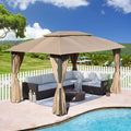 Gazebo 10X14Ft, Outdoor Gazebo With Double Roofs, Privacy Curtains, Mosquito Nettings, Heavy Duty Metal Frame Party Tent Canopy For Patio, Backyard, Deck, Lawn, Brown Brown Garden & Outdoor Uv Resistant Steel