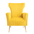 Velvet Accent Chair, Wingback Arm Chair With Gold Legs, Upholstered Single Sofa For Living Room Bedroom Yellow Velvet 1 Seat