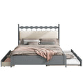 Queen Size Wooden Storage Platform Bed, With 2 Big Drawers, T Size Trundle, Gray Queen Gray Plywood