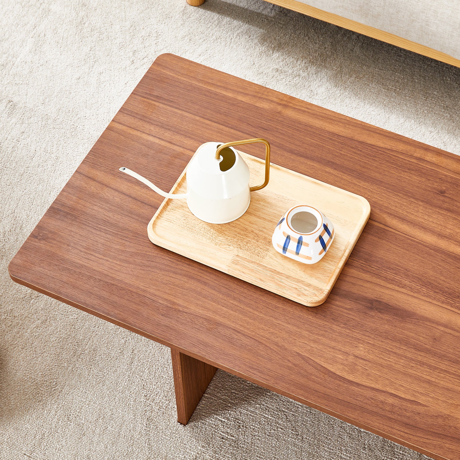 44.8 Inch Walnut Wood Grain Mdf Coffee Table Modern Luxury, Stable Triangular Support.The Coffee Table Is Made Of Medium Density Fiberboard Material And Is Suitable For Living Rooms, Bedrooms,Etc.