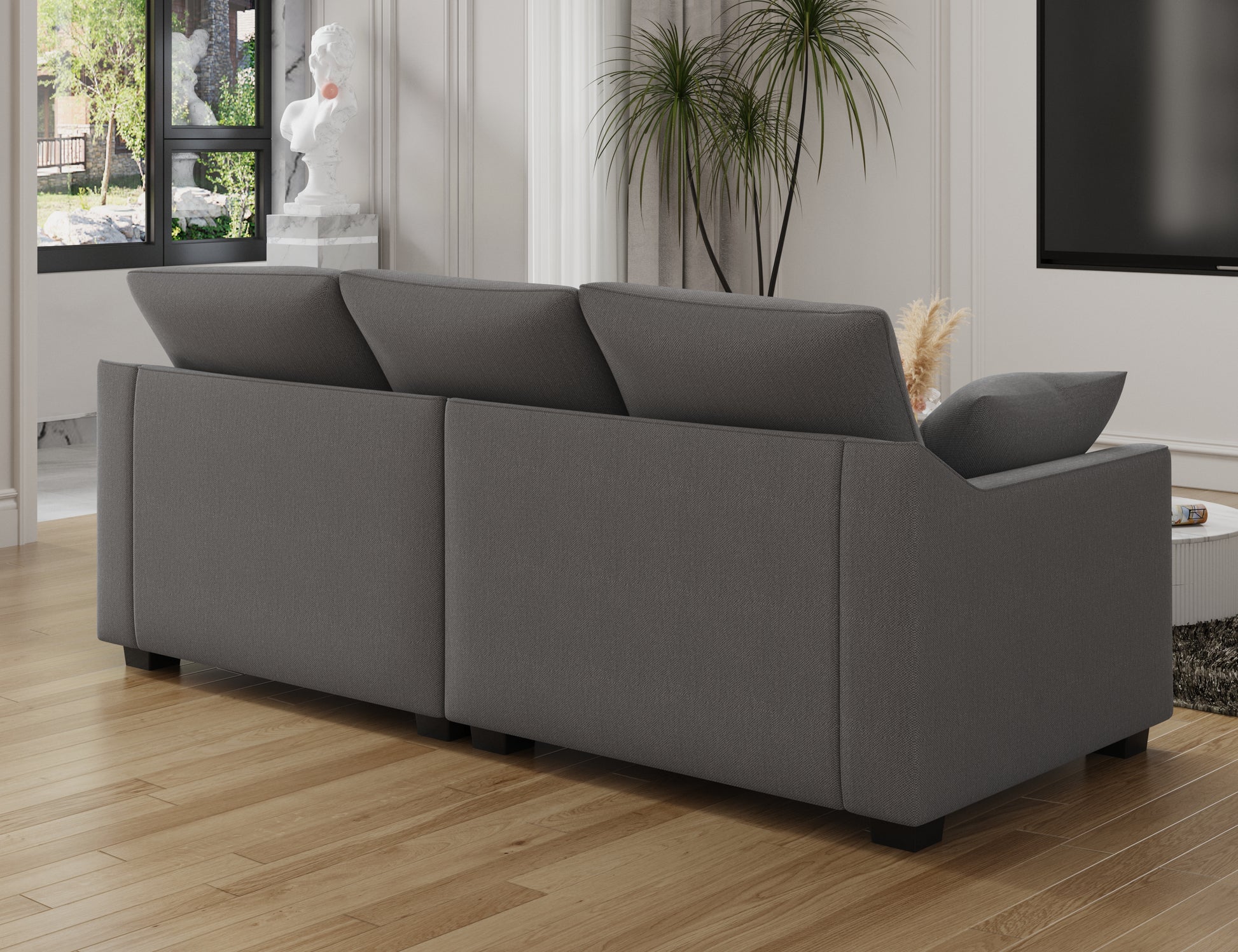 78.7" Sofa Couch 3 Seater Sofa With Pillows Polyester Upholstery Duck Down Filled Cushion Sofa For Living Room Apartment,Grey Grey Polyester Wood Primary Living Space Soft Cushion Back Foam Polyester 3 Seat