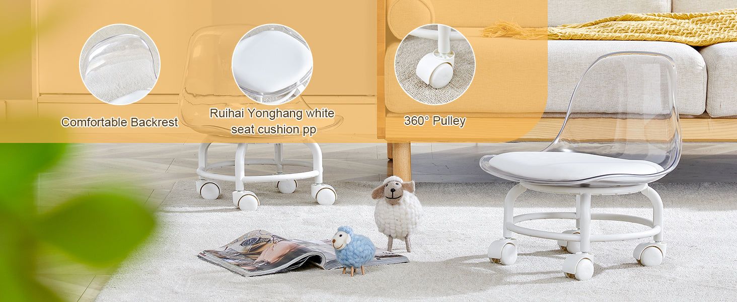 The Small And Cute White Chair With Silky Pulleys Can Move Freely, Which Is Suitable For Use In Various Scenes, And Is A Good Choice For Fashion Style. White Pet