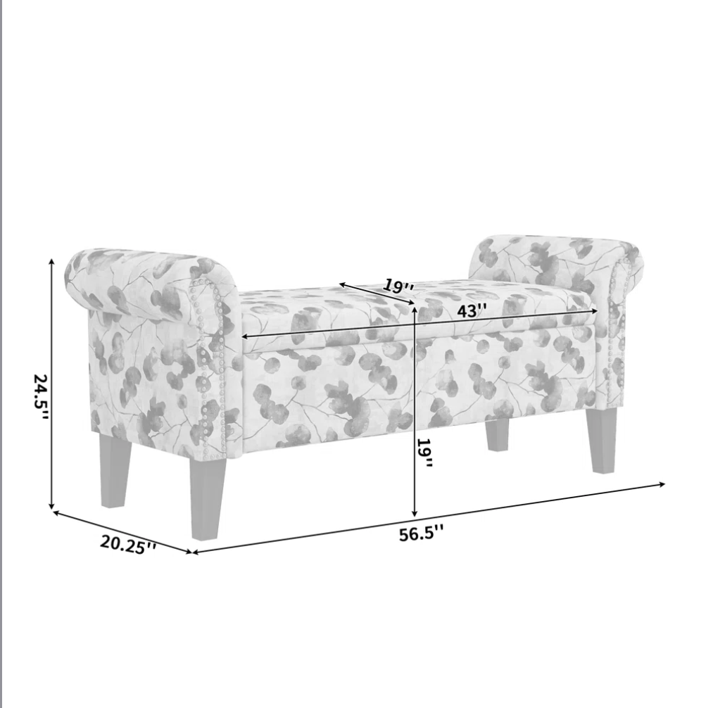 Conrad Storage Ottoman Multi Polyester Floral Traditional Flip Top Rolled Arms Nailhead Trim Polyester