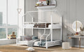Metal House Bunk Bed, Twin Over Full, White Full White Metal