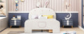 Full Size Velvet Platform Bed With Rabbit Shaped Headboard, With Drawers, With Bed End Storage Pocket, Beige Full Beige Plywood