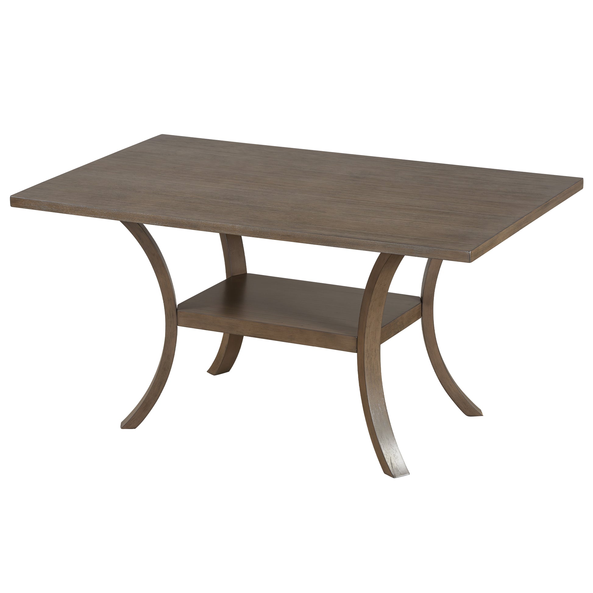 6 Piece Wood Dining Table Set With Storage Shelf And Curved Legs, Kitchen Table Set With Bench And 4 Removable Cushions Dining Chairs, Modern Style, Brown Gray Cushion Wood Dining Room Solid Wood Rubberwood Rectangular Dining Table With Bench Wood Wood