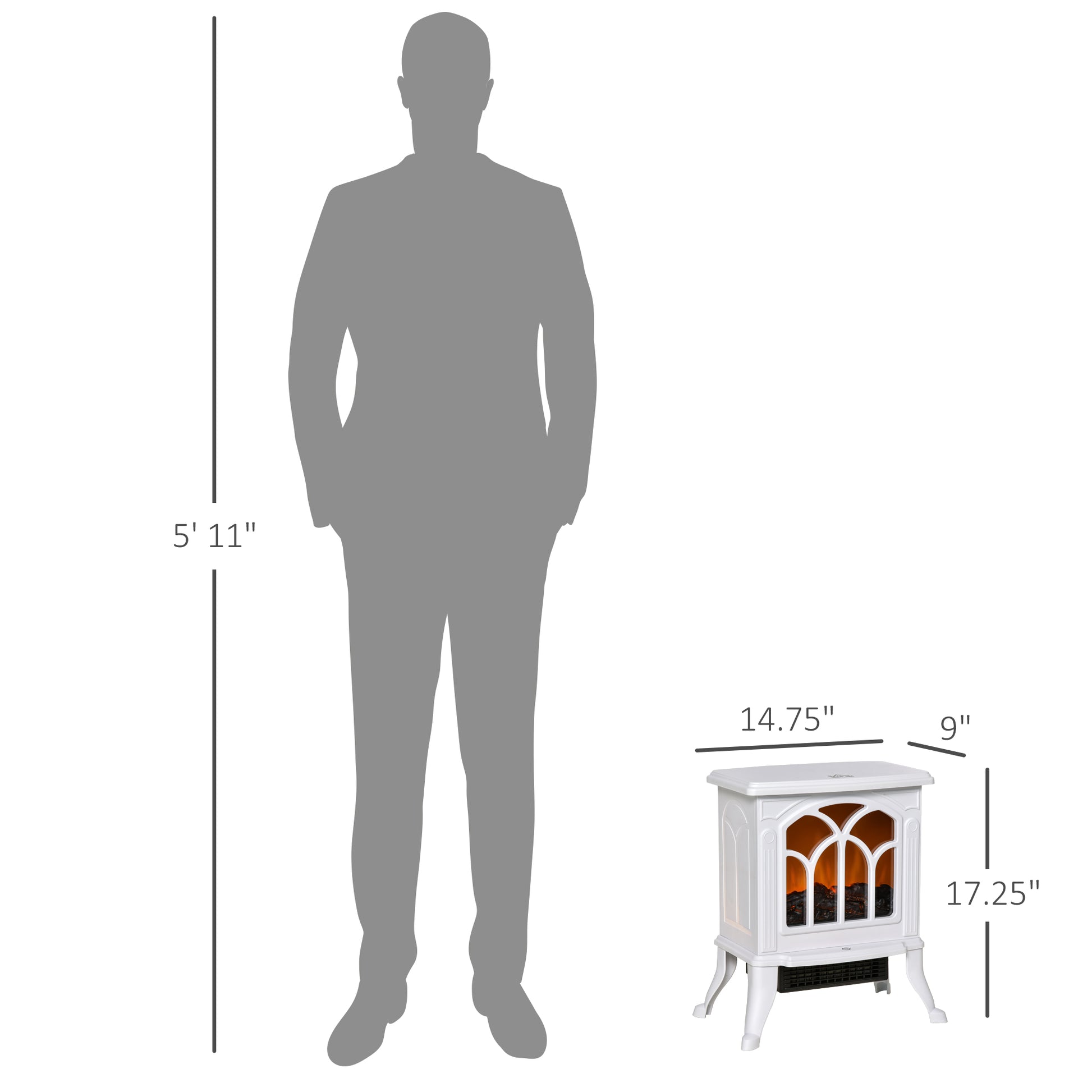 Homcom 17" Freestanding Electric Fireplace Stove, Fire Place Heater With Realistic Logs And Flame Effect And Overheat Protection, 750W 1500W, White White Plastic