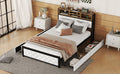Metal Full Size Platform Bed With 4 Drawers, Upholstered Headboard And Footboard, Sockets And Usb Ports, White Full White Black Fabric Metal