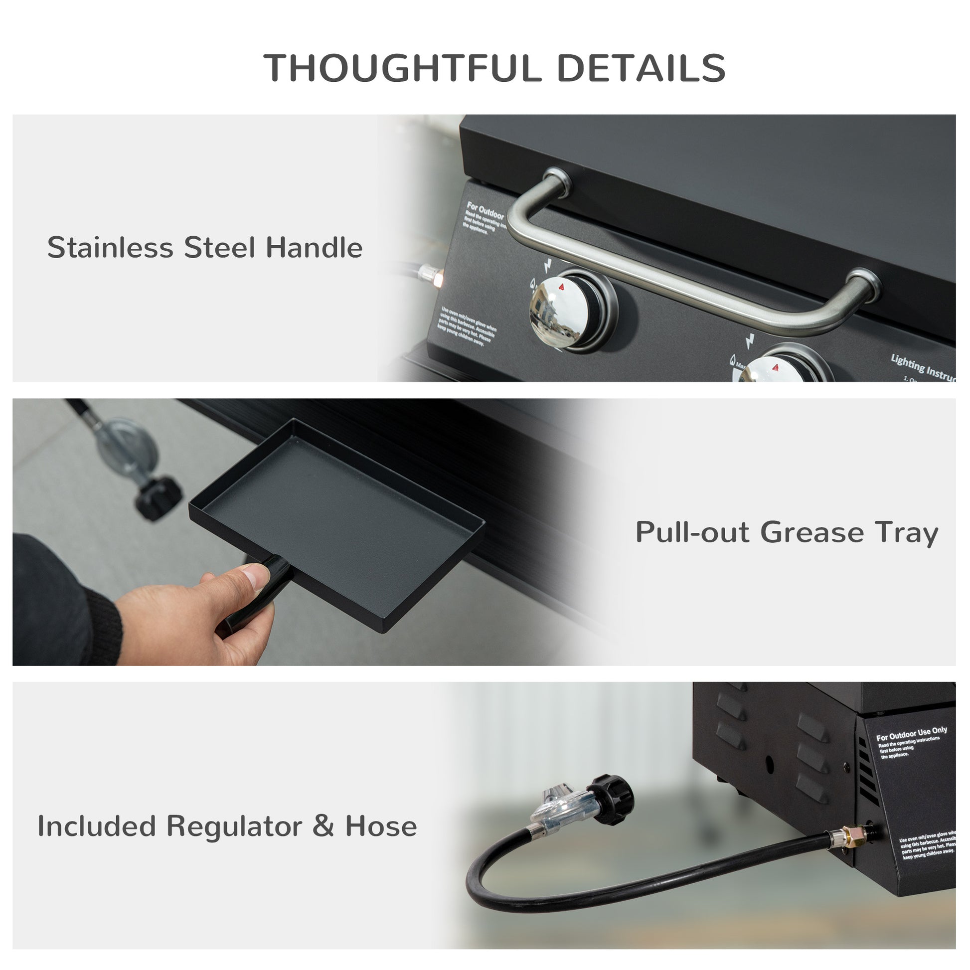 Outsunny 2 Burner Propane Gas Grill Outdoor Portable Tabletop Bbq With Foldable Legs, Lid, Thermometer For Camping, Picnic, Backyard, Black Black Carbon Steel