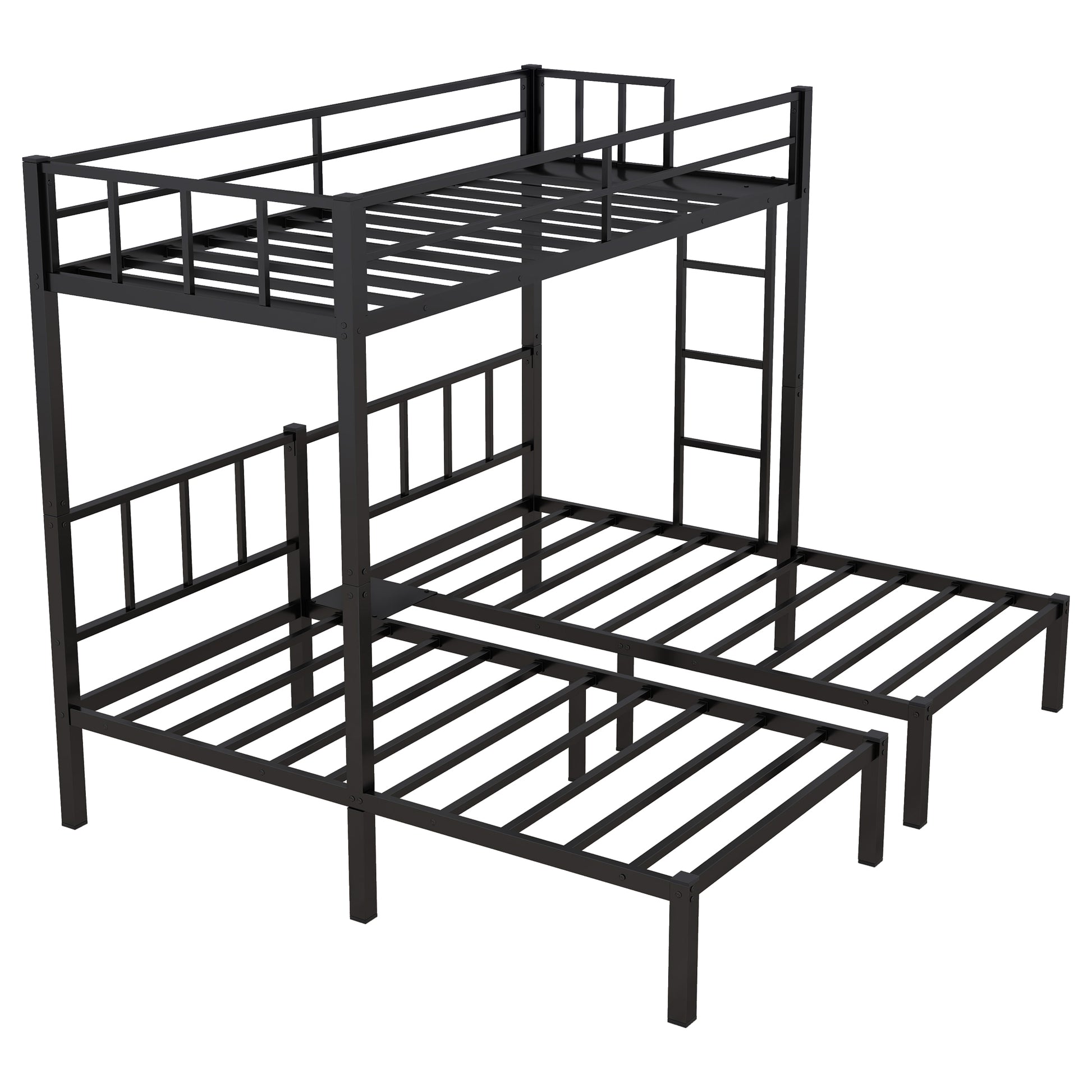 Twin Over Twin & Twin Bunk Beds For 3, Twin Xl Over Twin & Twin Bunk Bed Metal Triple Bunk Bed, Black Twin Xl Black Metal