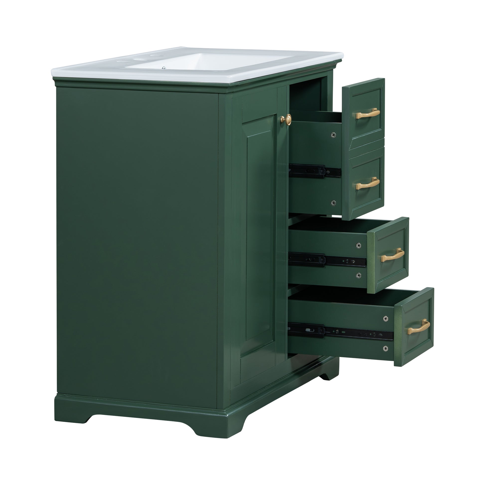 30" Bathroom Vanity With Sink, One Package, Green Bathroom Cabinet With Drawers, Solid Frame And Mdf Board Green Solid Wood Mdf