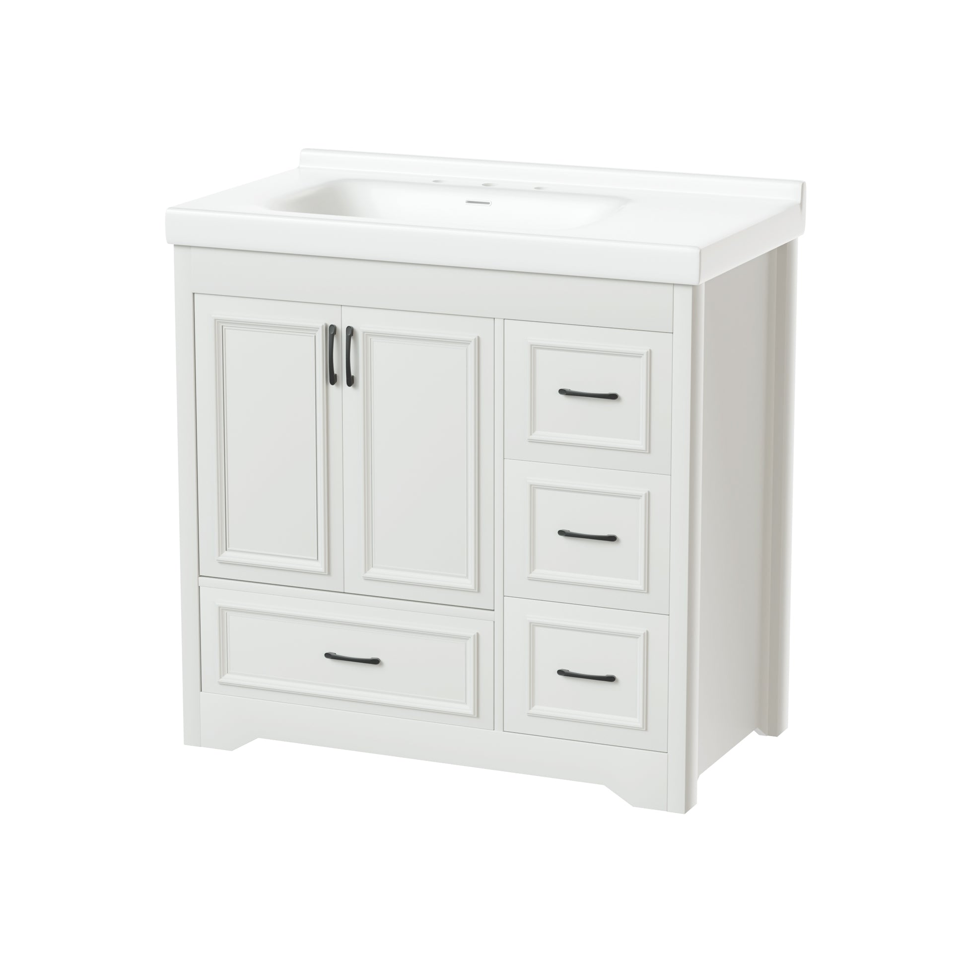 36'' Bathroom Vanities With Single Sink, Modern Under Mount Bathroom Sink Cabinet With 2 Closing Doors & 4 Drawers. White, 35.8''W X 19.7''D X 35.4''H. White Particle Board Mdf
