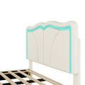 Full Size Upholstered Platform Bed With Curve Shaped And Height Adjustbale Headboard,Led Light Strips,White Full White Upholstered