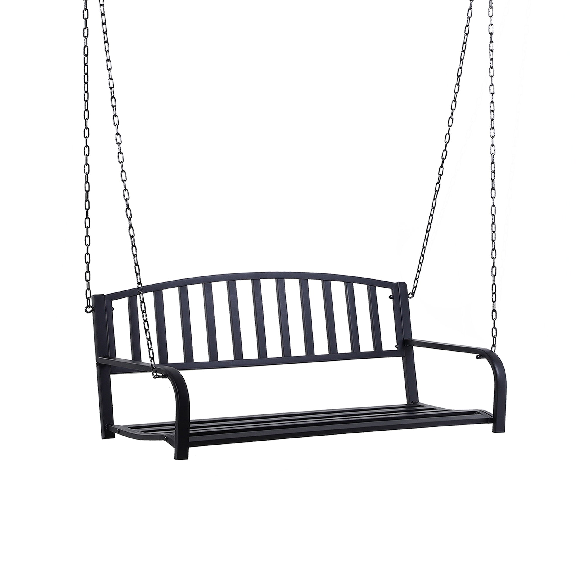 Outsunny 2 Person Front Porch Swing Patio Swing Bench, Outdoor Steel Swing Chair With Sturdy Chains, For Backyard, Deck, 528 Lb Weight Capacity, Black Black Steel