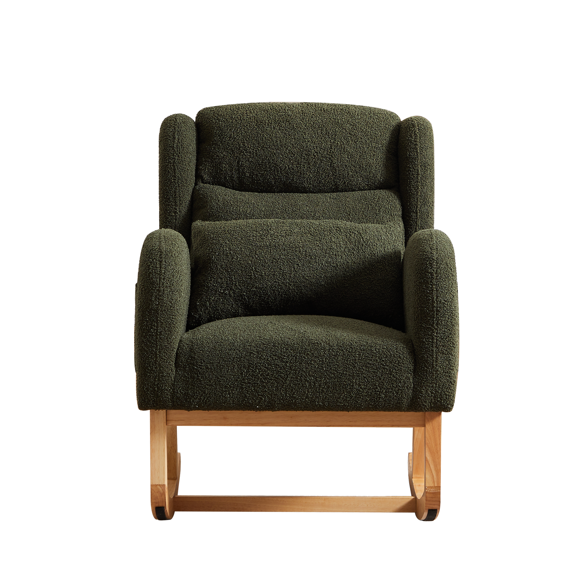 27.2"W Modern Accent High Backrest Living Room Lounge Arm Rocking Chair, Two Side Pocket Army Green Foam Fabric