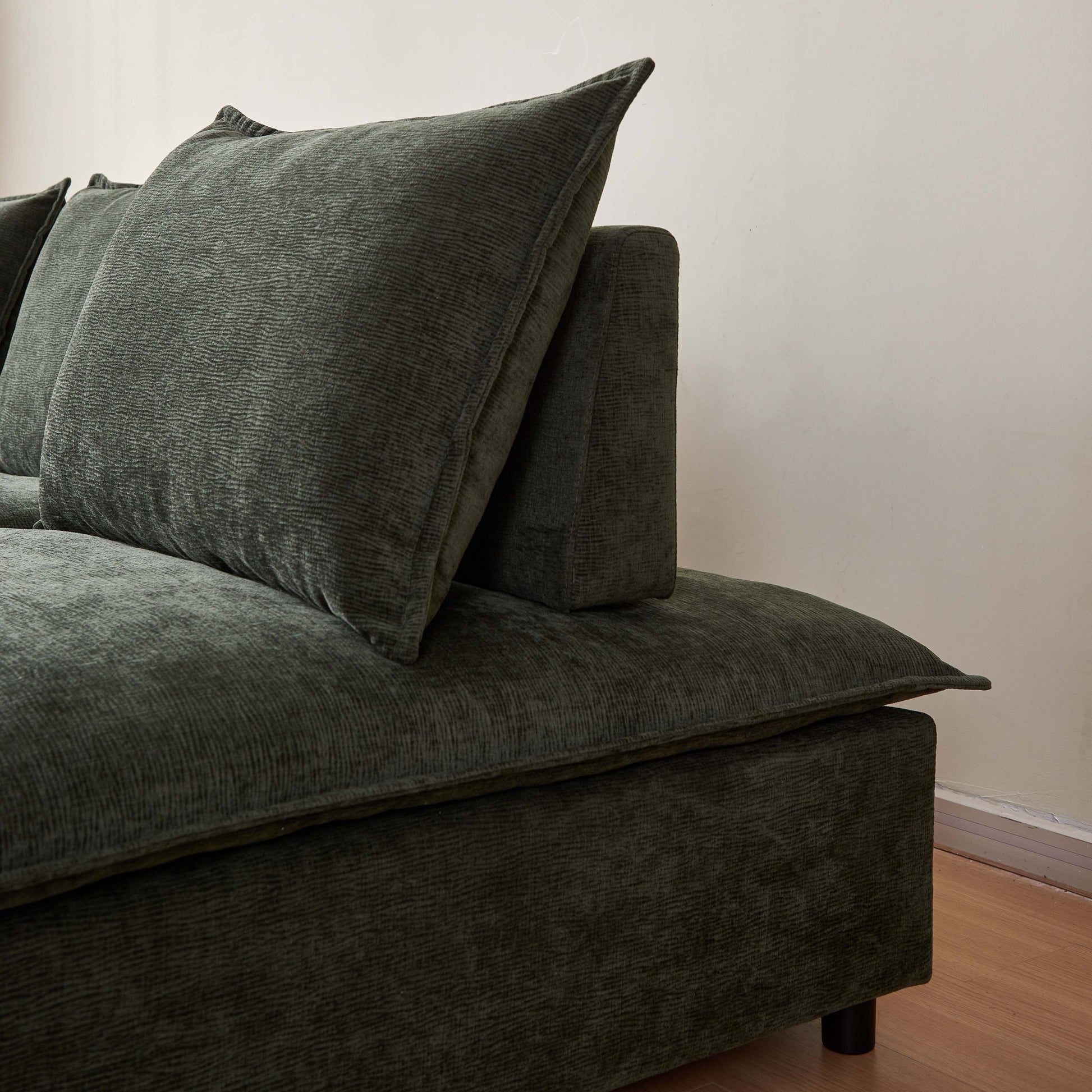 Modern Armless L Shaped Sectional Sofa Couch With Ottoman Modular Design, Durable Construction, Easy Care Upholstery For Living Room, Apartment, Office, Small Space Green Wood Medium Soft Chenille 4 Seat