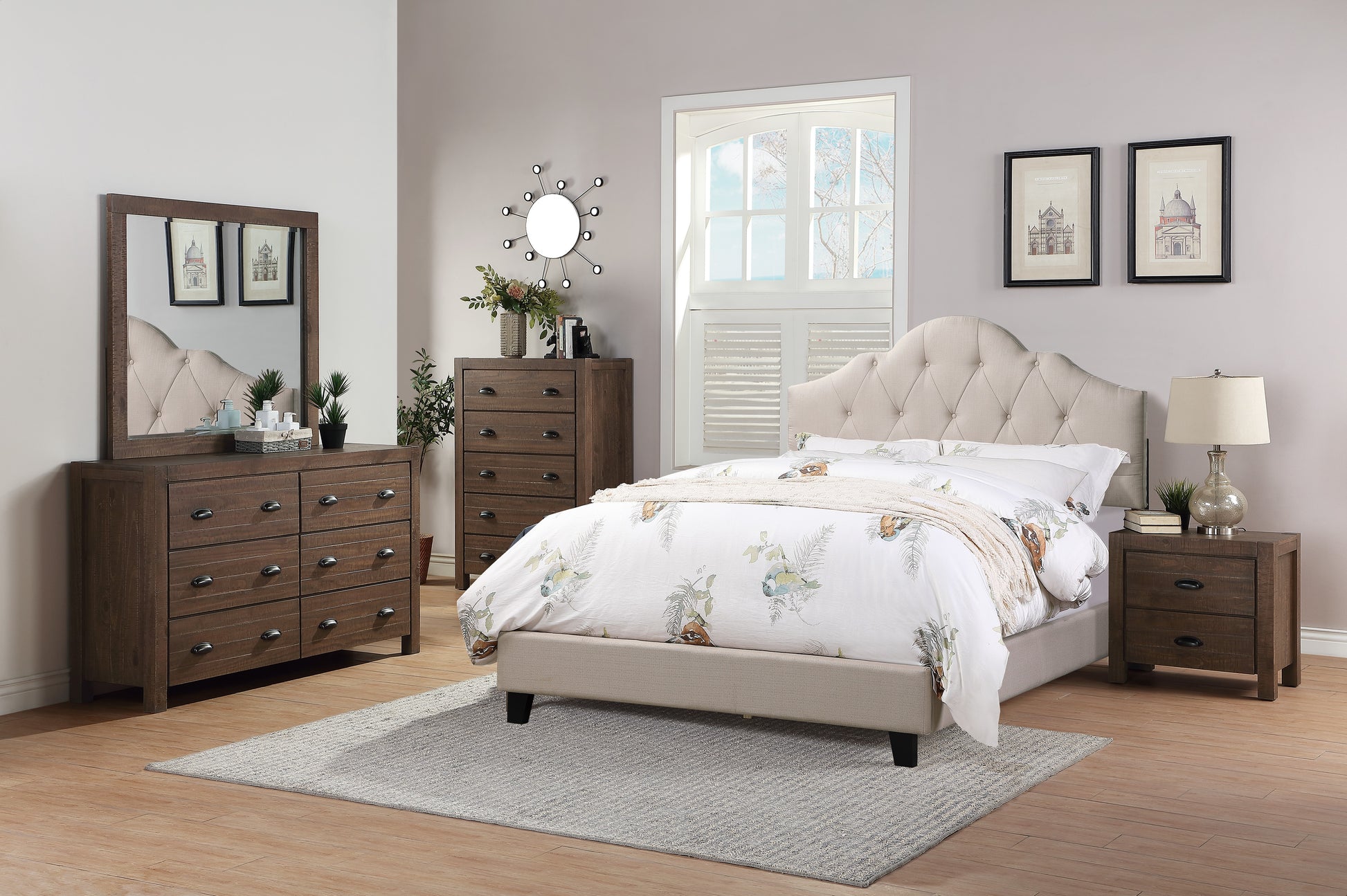 Contemporary 1Pc Queen Size Bed Adjustable Hb Light Brown Polyfiber Tufted Upholstered Wooden Bedframe Bedroom Furniture Box Spring Not Required Queen Light Brown Espresso Wood Bedroom