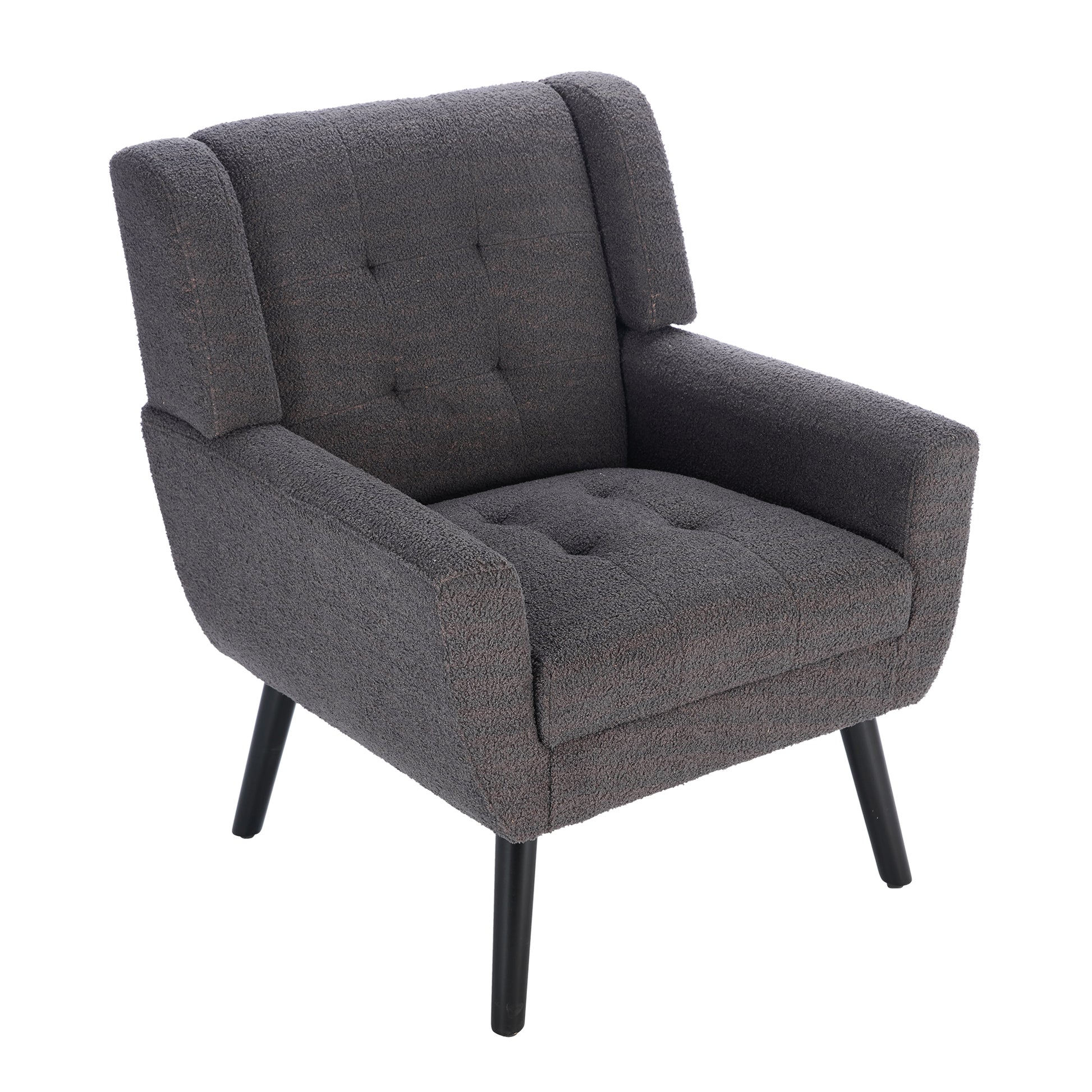 Modern Soft Teddy Material Ergonomics Accent Chair Living Room Chair Bedroom Chair Home Chair With Black Legs For Indoor Home Grey Teddy Fabric Grey Foam Upholstered