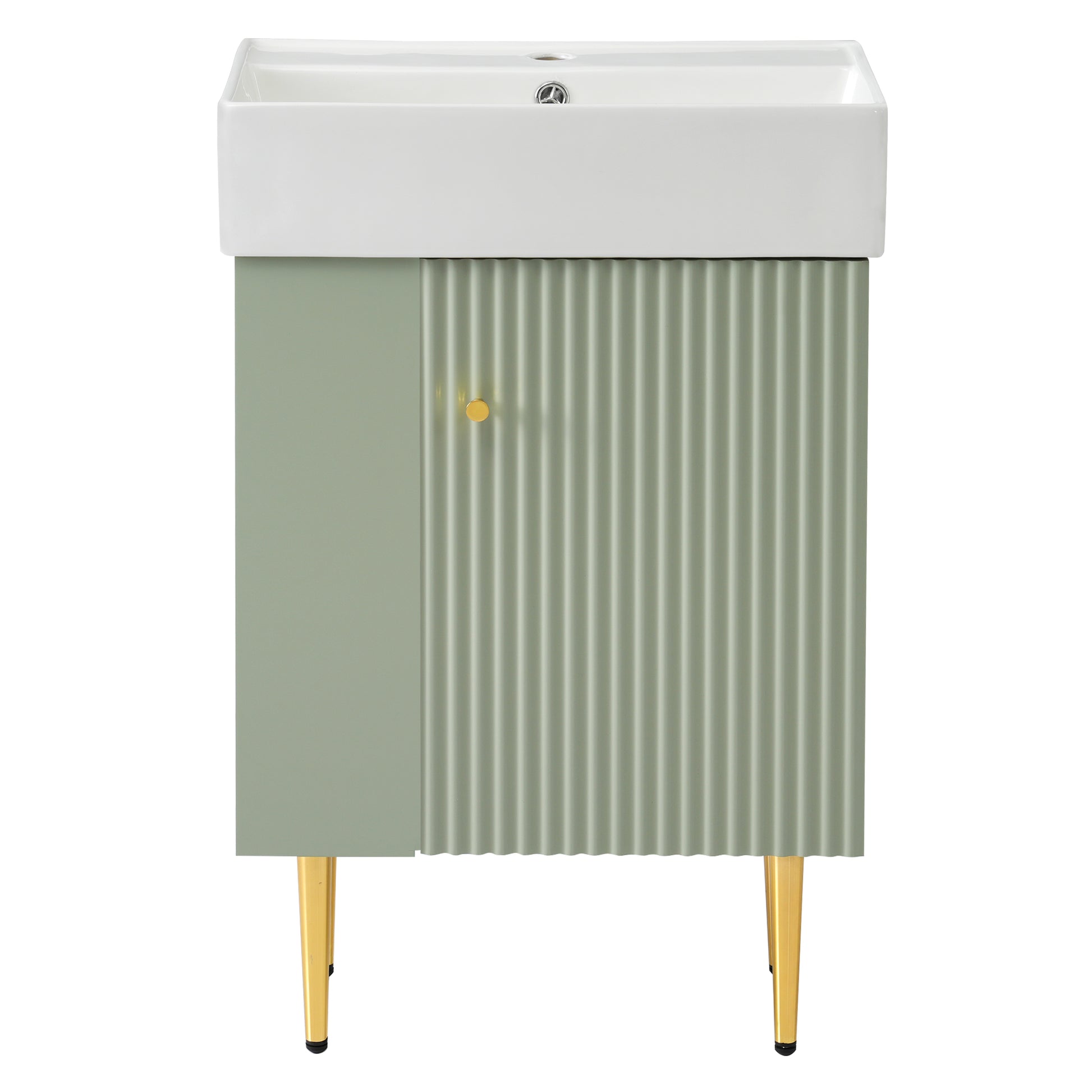 21.6" Green Bathroom Vanity, Combo Cabinet, Bathroom Storage Cabinet, Single Ceramic Sink, Left Side Storage Green Bathroom Ceramic Mdf