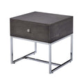 Grey Oak And Chrome Storage End Table Oak Silver Gray Primary Living Space Modern Oak Drawers Rectangular Wood Metal Sled