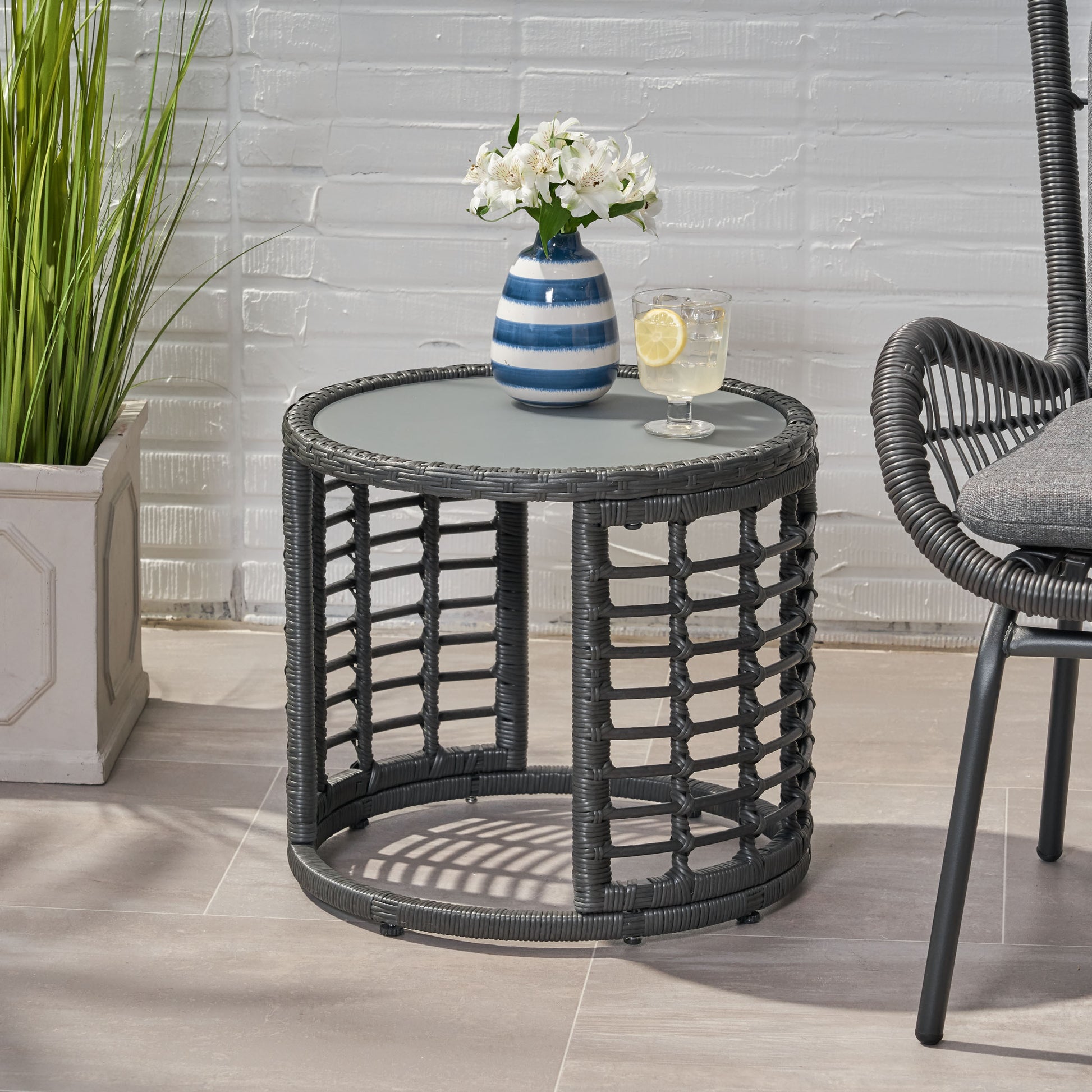 Tatiana Side Table Grey Rattan